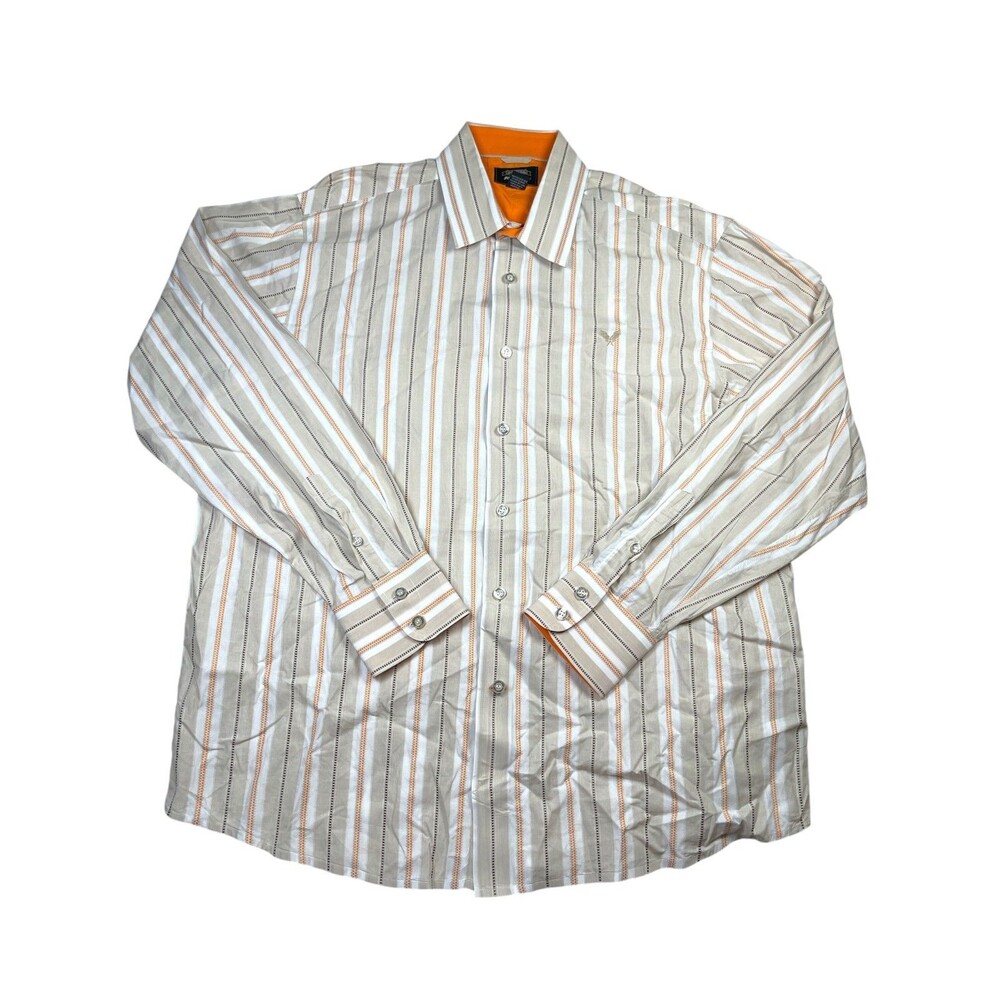 Avirex Shirt Men's 2XL Gray‎ Striped Cotton Logo Long Sleeve Button-Up Classic